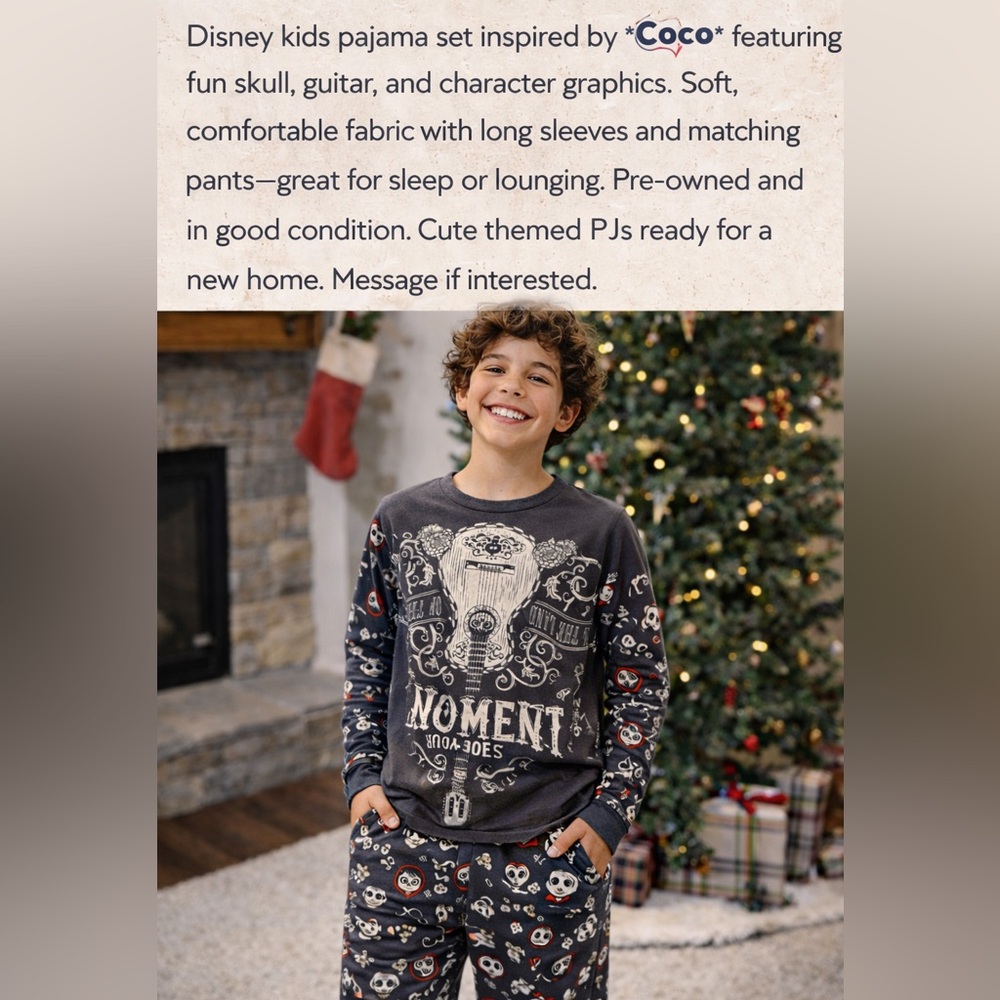Disney Gray Kids Pajama Set with Skull and Guitar Graphics